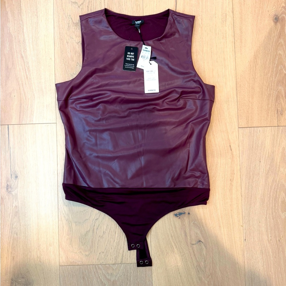 Express plum faux leather bodysuit